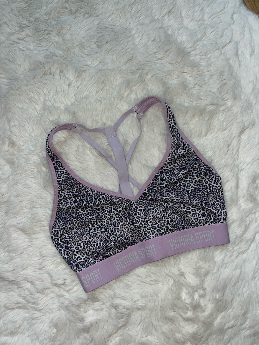 Victoria's Secret Lilac Leopard-Print Strappy Sports Bra